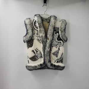 Gray white & creme reversible faux fur vest
